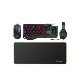 شاركس مجموعة ألعاب 4-في-1 | لوحة مفاتيح وماوس وسماعة وماوس باد RGB | طقم ألعاب | أسود