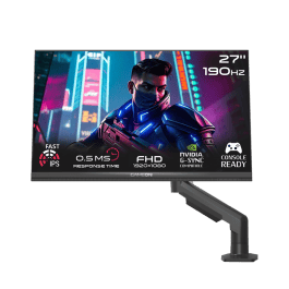 شاشة الألعاب جيم أون GOM27FHD190IPSX سلسلة ميدنايت برو إكس، بحجم 27 بوصة، وبدقة FHD، ومعدل تحديث 190 هرتز، وزمن استجابة 0.5 مللي ثانية |لوحة Fast IPS تدعم جهاز PS5 مع حامل شاشة أسود